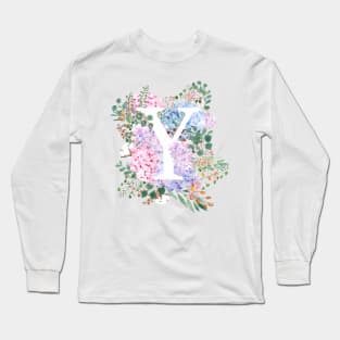 botanical monogram alphabet Y hydrangea flowers Long Sleeve T-Shirt